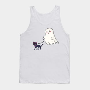 Cute ghost walking a vampire cat Tank Top